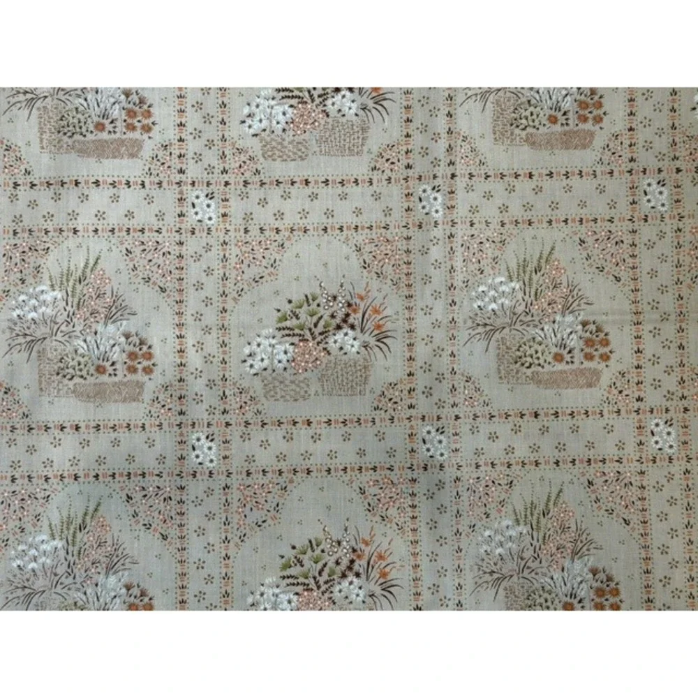 Vintage tan shower curtain baskets and flowers Ames